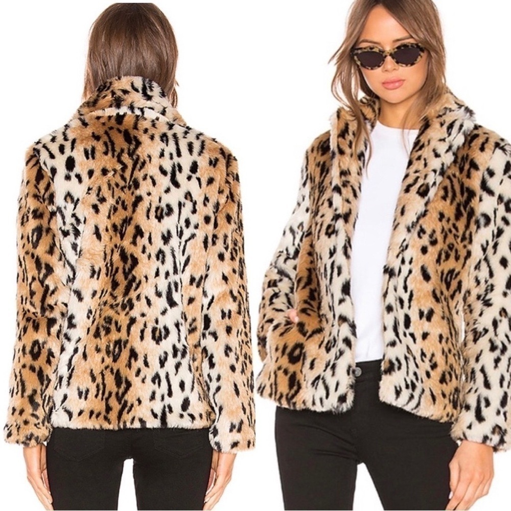 SUPERDOWN Faux Fur Animal Print Open Oversized Coat Sz XS